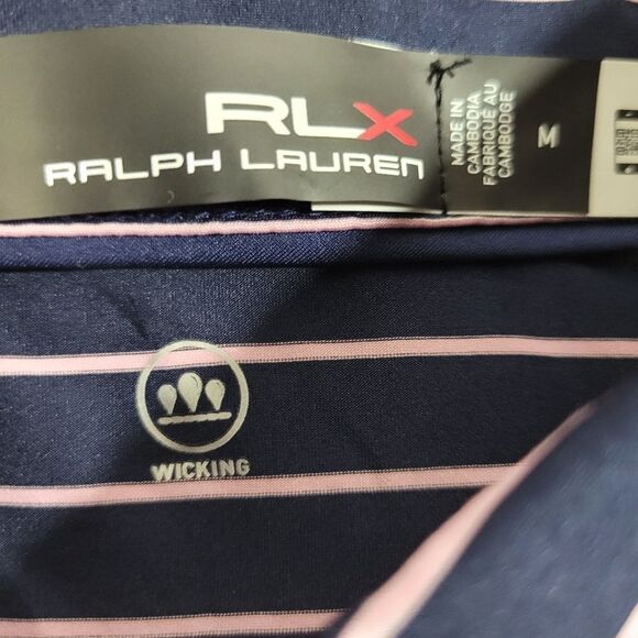 Ralph Lauren RLX Mens Golf Polo Shirt Size M Blue Pink Stripped LACC Club - Picture 9 of 12